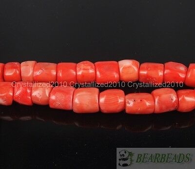 Natural Orange Coral Gemstone Chunky 12mm - 13mm Tube Spacer Loose Beads 16"