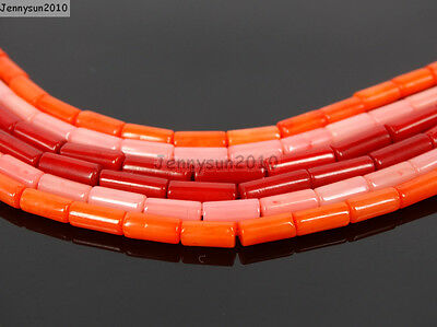 Natural Coral Gemstone 3mm X 7mm Round Tube Beads 16'' Strand Red Orange Pink