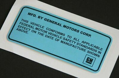 1970-76 Gm Blue Door Jamb Id Number Decal & Clear Cover Chevelle Gsx Ss Rs Usa
