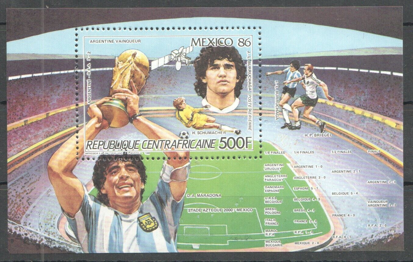 Nw Central Africa World Cup Mexico 86 Football Maradonna Argentina 1bl Mnh