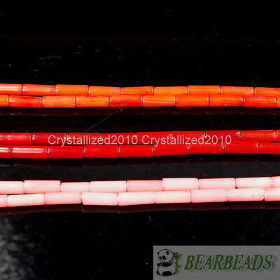 Natural Coral Gemstone 3mm X 7mm Round Tube Beads 16" Strand Red Orange Pink