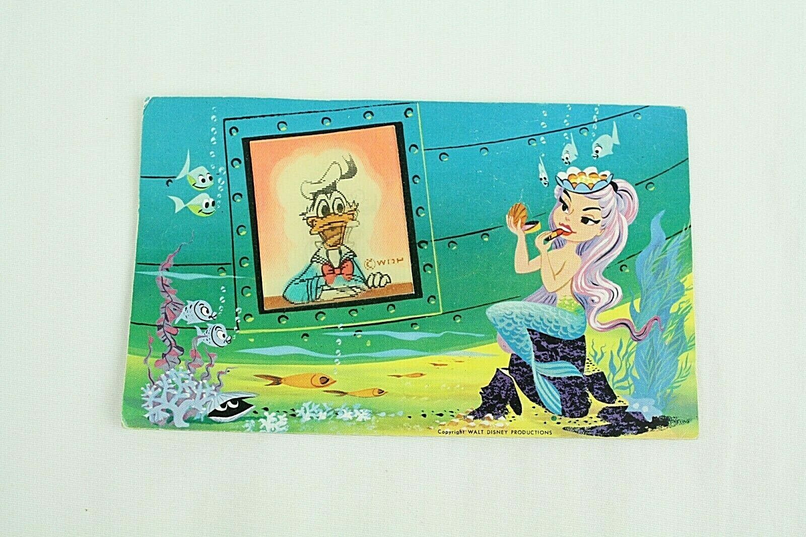 Vtg Disneyland Post Card Lenticular Donald Duck Submarine Mermaid Unstamped
