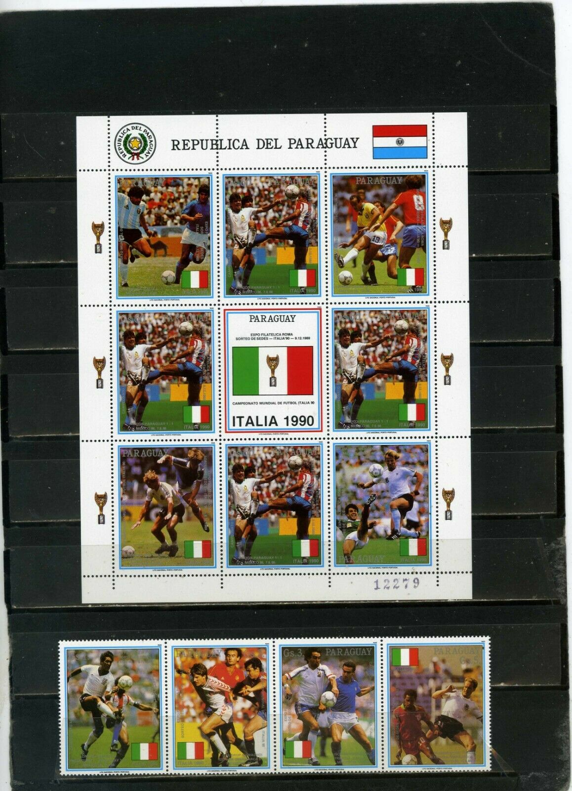Paraguay 1990 Soccer World Cup Italy Sheet & Strip Of 4 Stamps Mnh