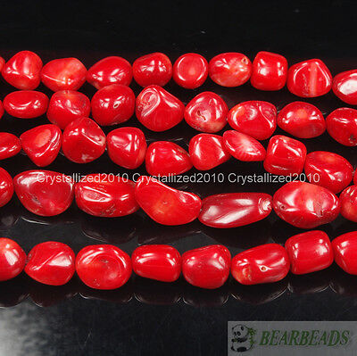 Red Natural Coral Gemstone 8mm X 10mm Nugget Spacer Beads Jewelry Making 16"