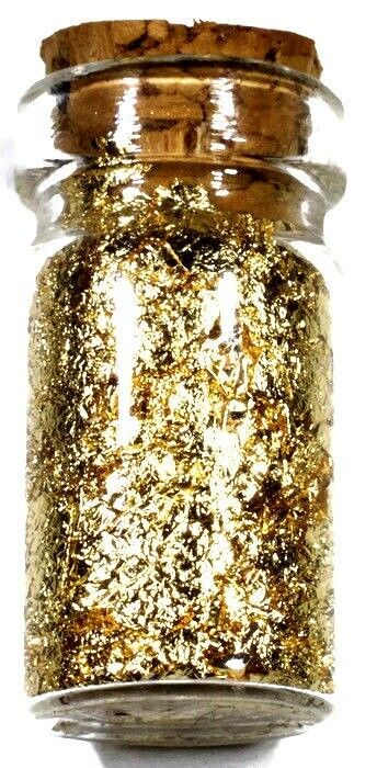 (1) .5 Ml Glass Jar Of 24k Gold Leaf Flakes Free Shipping