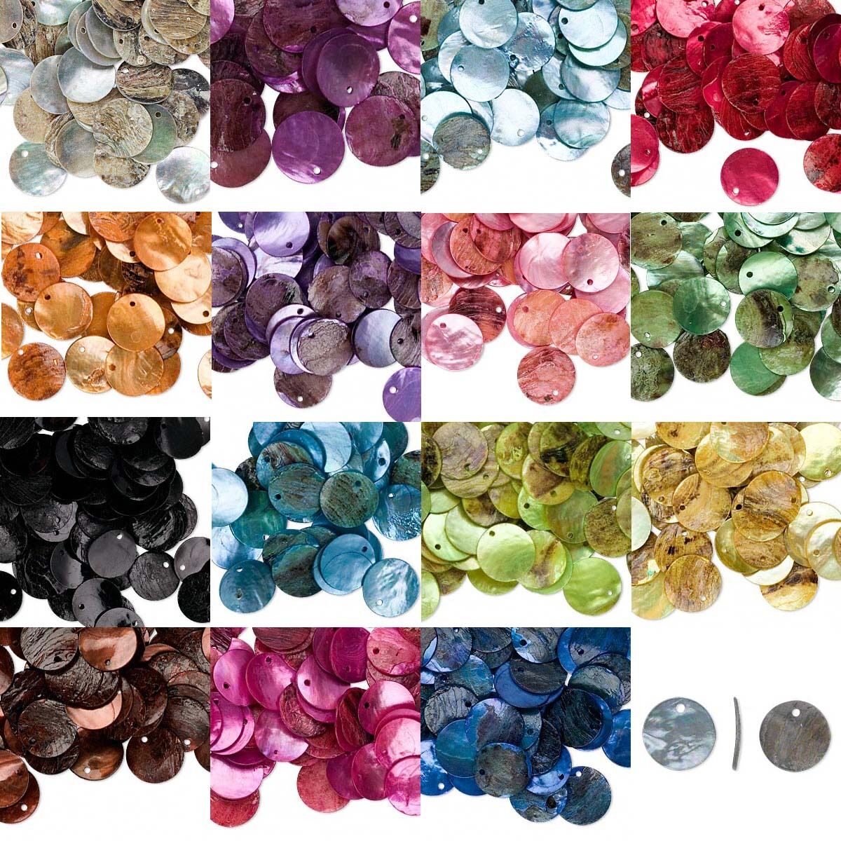 Lot Of 100 Iridescent Mussel Shell Flat Round Coin Drop Charm Thin Disc Beads